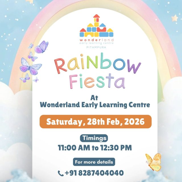 โจ Get Ready for the Most Colourful Celebration of the Year! โจ
Join us for Rainbow Fiesta at Wonderland Early Learning Centre, Pitampura
๐ 28th February 2026
โฐ 11:00 AM to 12:30 PM
A day filled with colours, joy, laughter, fun activities, and magical moments for our little ones! ๐
Letโs celebrate happiness the rainbow way ๐
Save the date and donโt miss it!