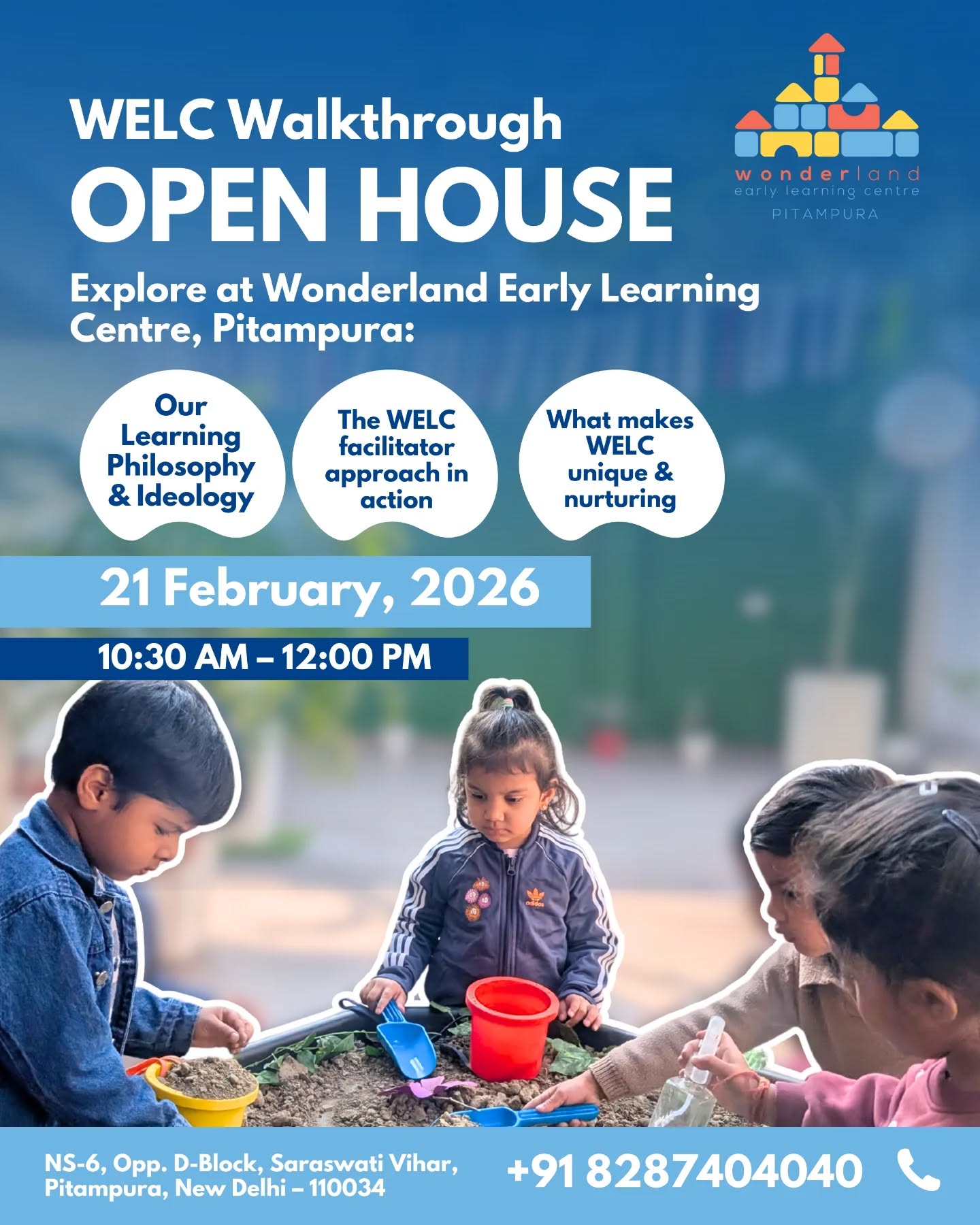 โจ WELC Walkthrough | Open House for Parents โจ
Step into the WELC world and experience our learning spaces, philosophy, and approach โ all in one guided walkthrough designed for parents.
๐
21st February, 2026
โฐ 10:30 am โ 12:00 pm
๐ WELC, Pitampura
โจ Limited slots available
๐ฉ Call us to book your visit
๐ 8287404040
#welcpitampuraofficial #openhouseatschool #preschoolindelhi #preschoolinpitampura